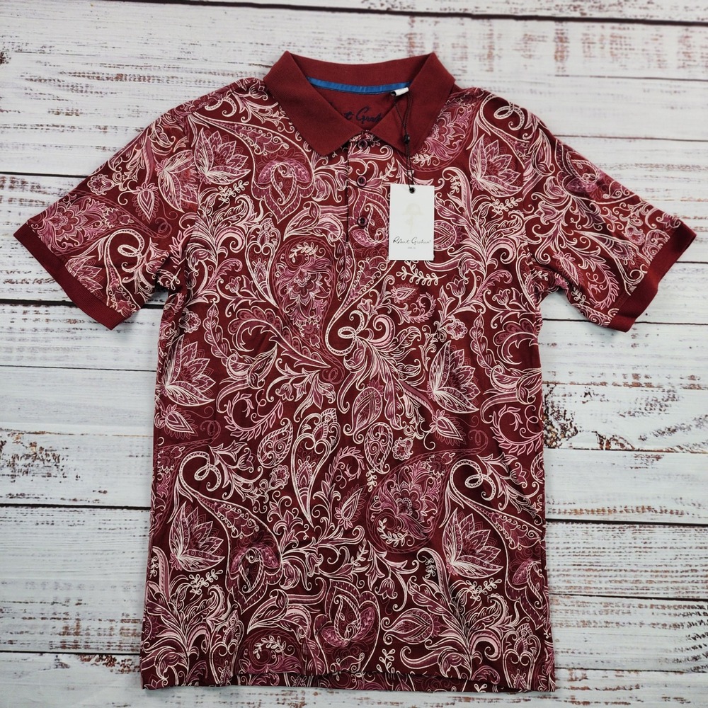 Robert Graham Dozer Polo Shirt Mens XS Classic Fit NWT Burgundy Paisley Floral
